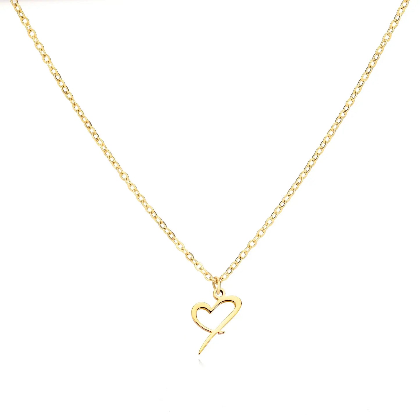 Cursive Heart Letter Necklace