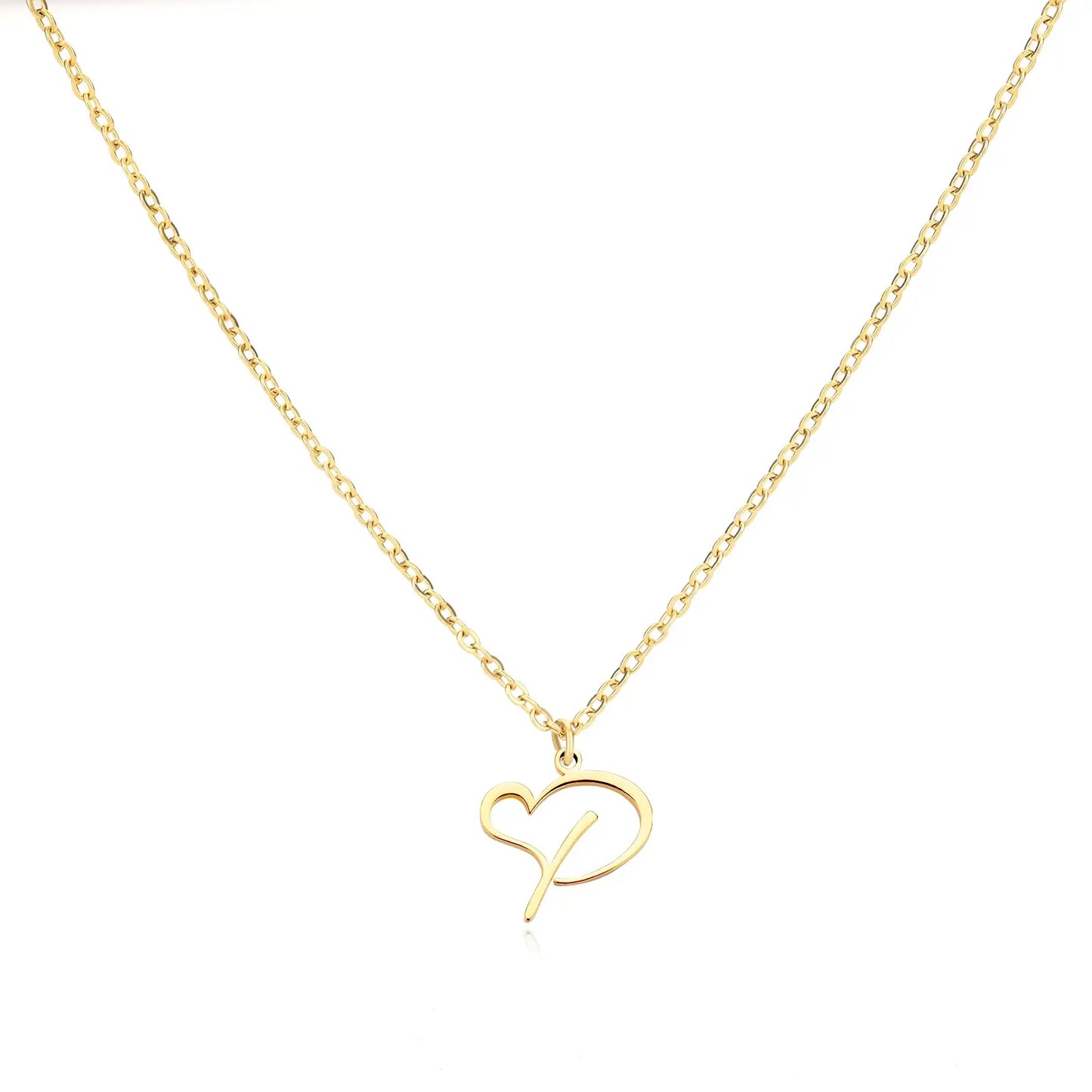 Cursive Heart Letter Necklace